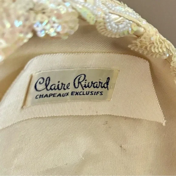 •SOLD•|Vintage| 1950s Claire Rivard  Off-White French Bridal Hat - Picture 3 of 6